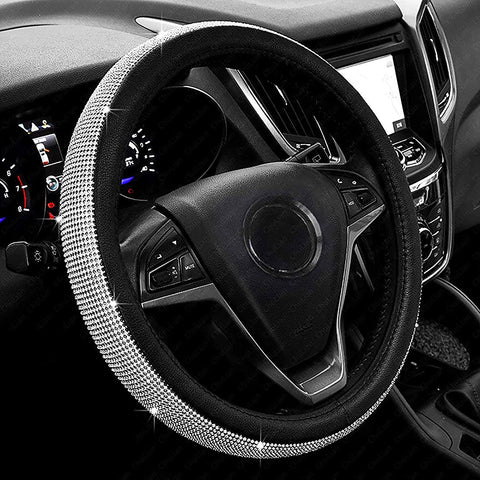 Steering Wheel Cover with Bling Bling Crystal Rhinestones, Universal Fit -15 Inch